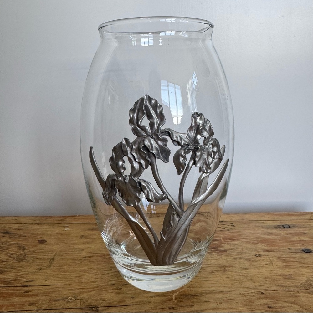 Seagull Pewter Glass Vase 3D Iris Flower Design Made in Canada Vintage